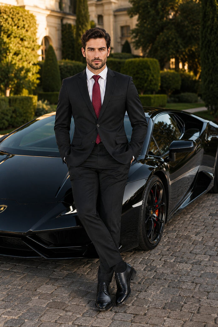 Tiglio Men's Black 2-Button Slim-Fit Suit - High End Suits - High Quality Suits