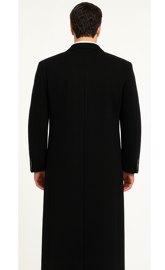 Black Cashmere Chesterfield Overcoat 1920s Full Length Topcoat