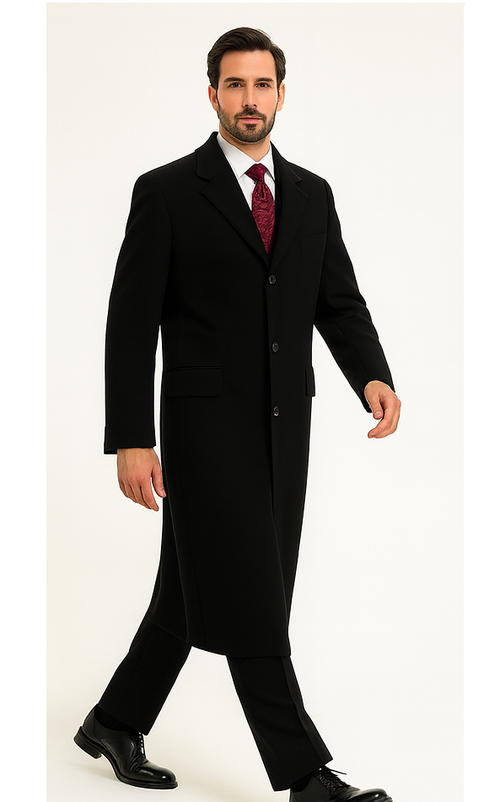 Black Cashmere Chesterfield Overcoat â€“ 1920s Full Length Topcoat