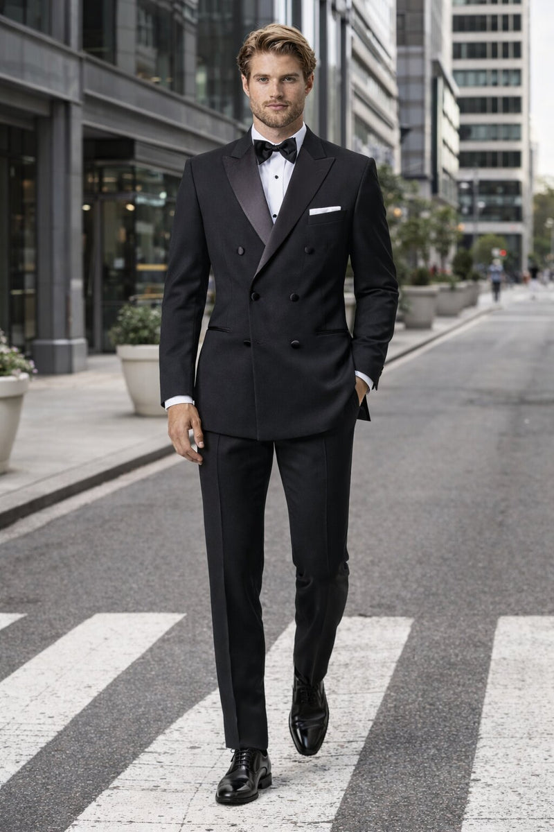 Men’s Designer Double Breasted Tuxedo in Black – Luxury Formal Suit