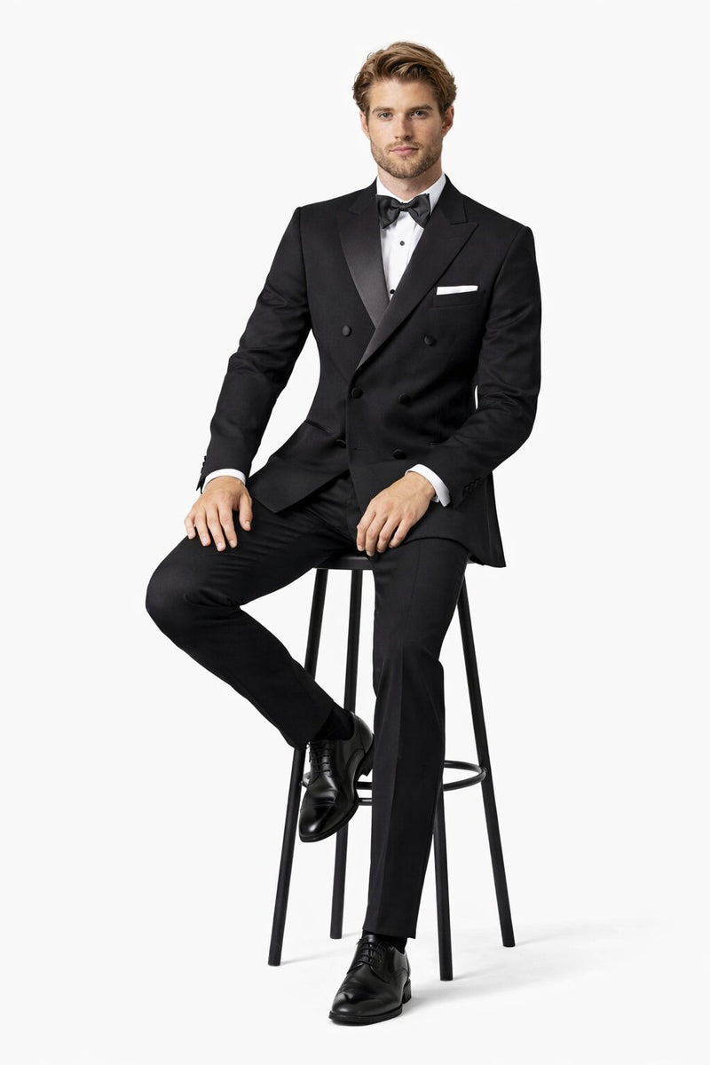Men’s Designer Double Breasted Tuxedo in Black – Luxury Formal Suit