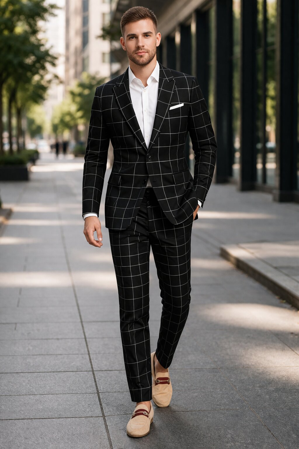 Bold Gangster Plaid Suit - 1920s Mens Fashion Window Pane Suit - Black