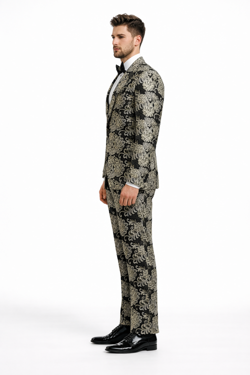 Gold Tuxedos - Paisley Suits - Prom 2026 Suits - Wedding Tuxedos Suits - Groom Suit Black