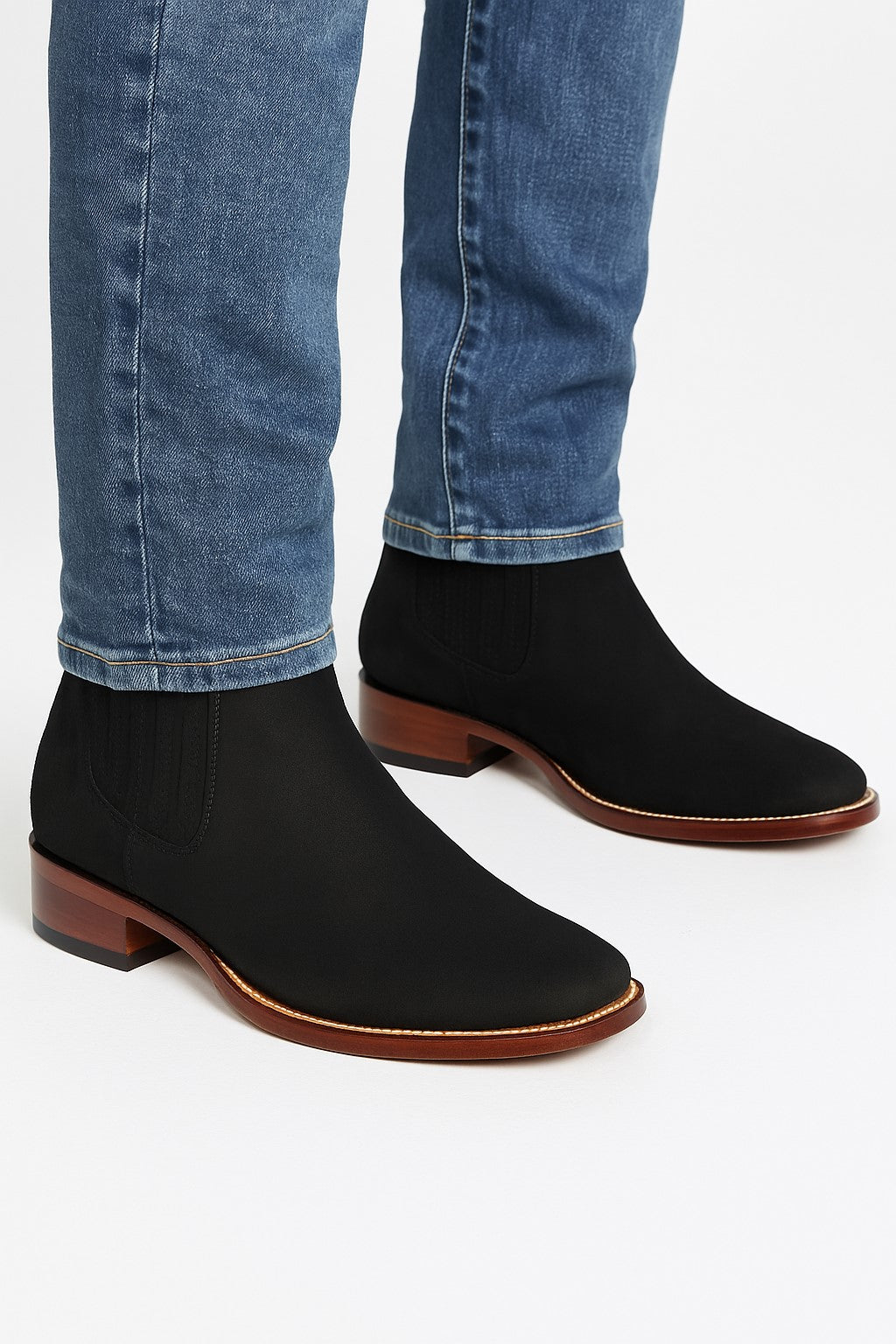 Black Men's Los Altos Boots Nobuk Charro Botines Handcrafted