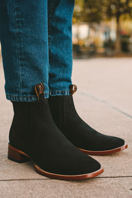 Black Men's Los Altos Boots Nobuk Charro Botines Handcrafted