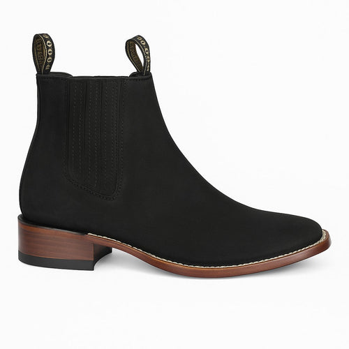 Black Men's Los Altos Boots Nobuk Charro Botines Handcrafted