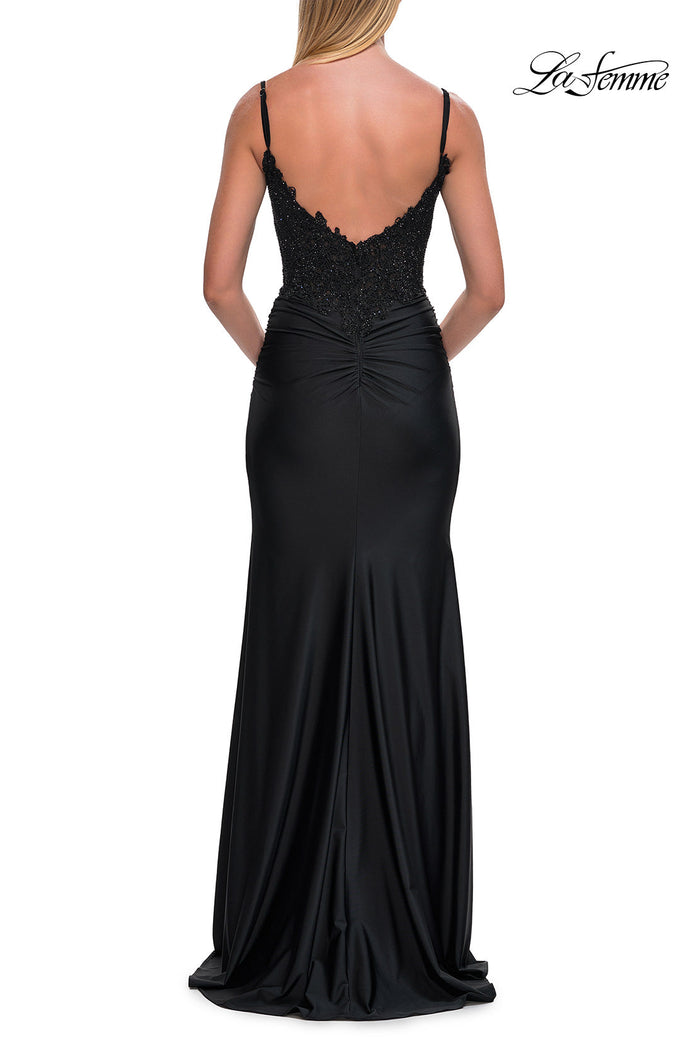 La Femme 33439 Rhinestone Lace V-Neckline Prom Dress