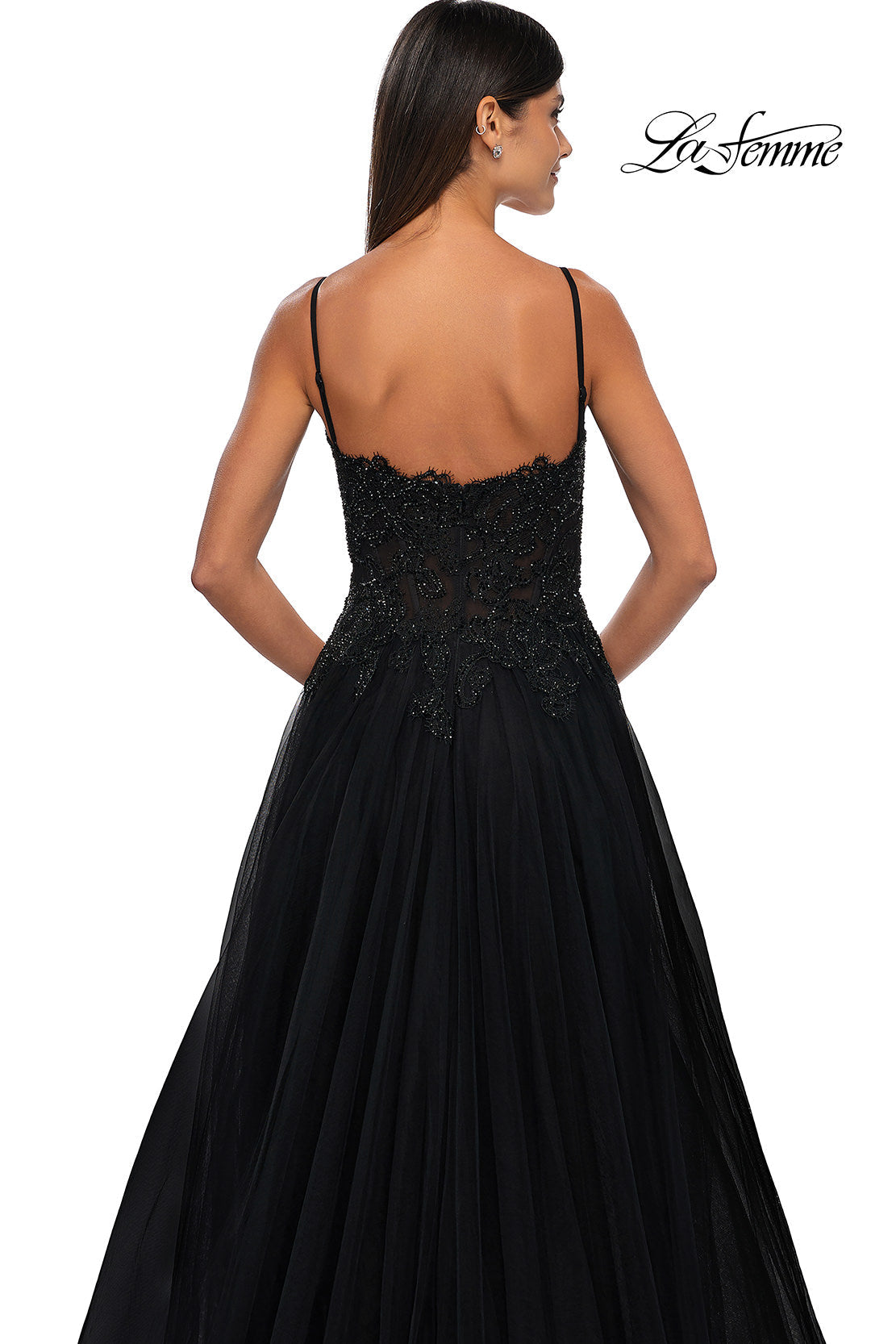La Femme 32646 Lace Applique Sleeveless Prom Gown