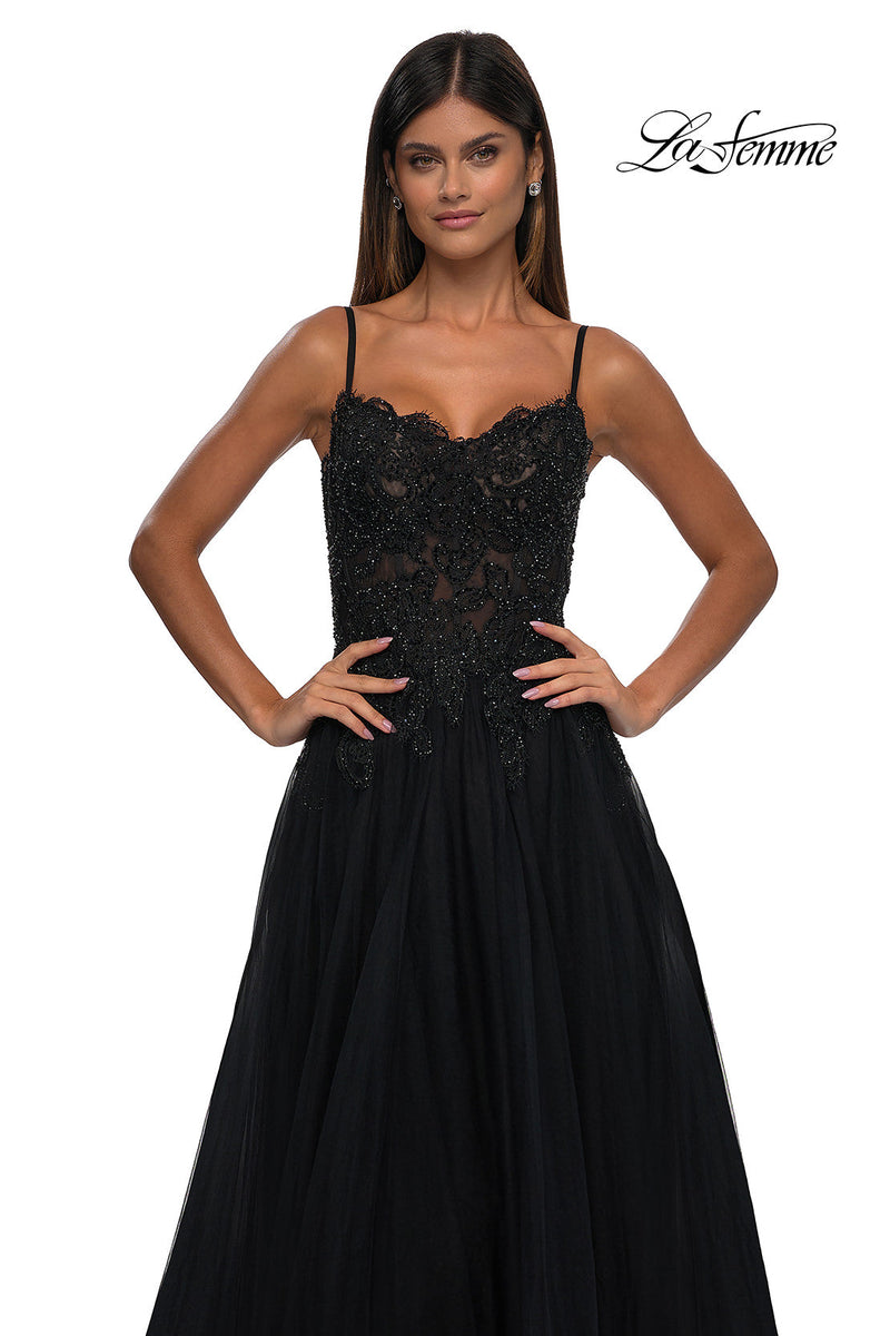 La Femme 32646 Lace Applique Sleeveless Prom Gown