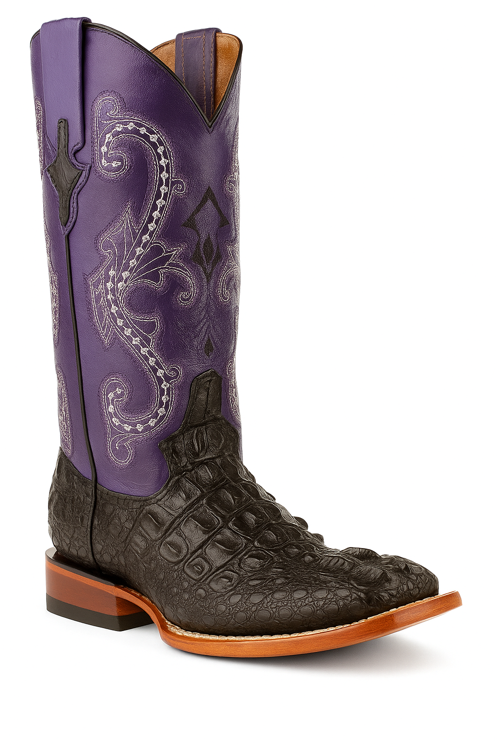 Ferrini Women's Rancher Square Toe Boots Crocodile Print - Black/Purple 9049304