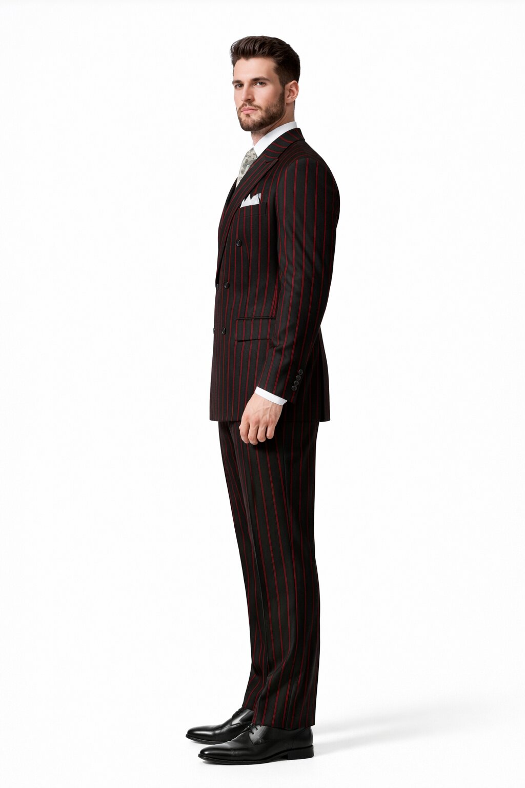Black and Red Suit Mens Chalk Stripe Suit - Black And Red Suit