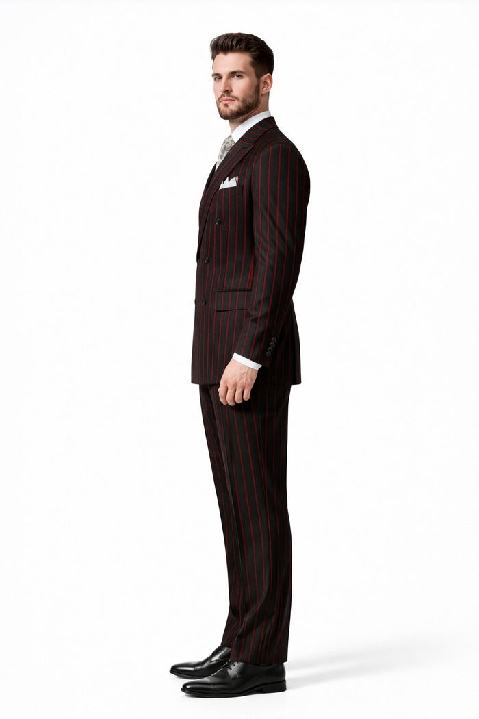 Black and Red Suit Mens Chalk Stripe Suit - Black And Red Suit