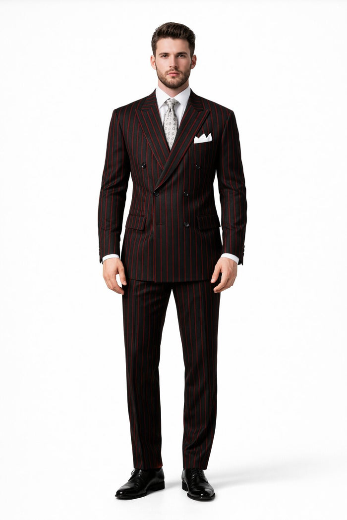 Black and Red Suit Mens Chalk Stripe Suit - Black And Red Suit