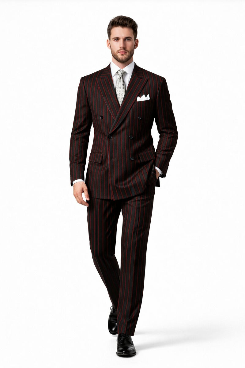Black and Red Suit Mens Chalk Stripe Suit - Black And Red Suit