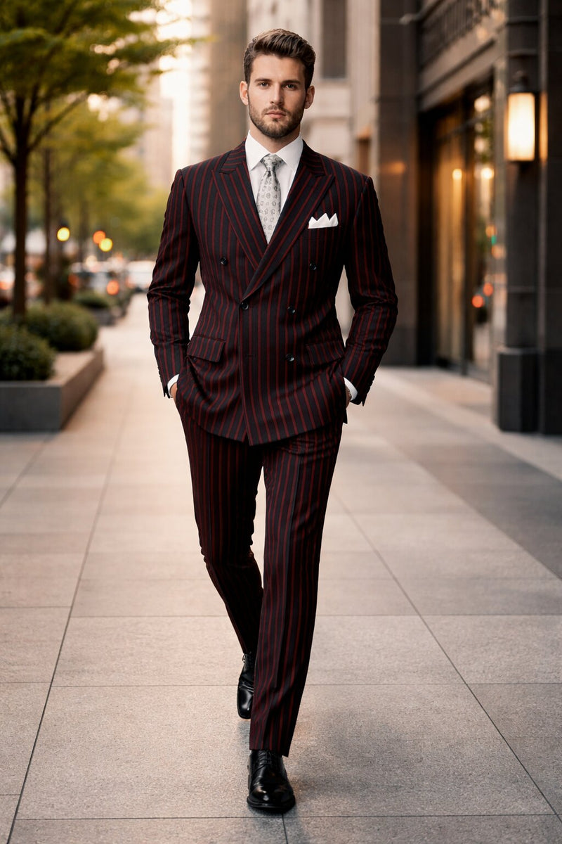 Black and Red Suit Mens Chalk Stripe Suit - Black And Red Suit