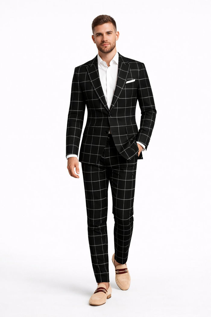 Bold Gangster Plaid Suit - 1920s Mens Fashion Window Pane Suit - Black