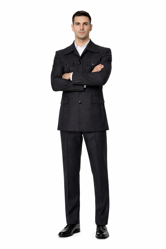 Black Safari Walking Suit for Men â€“ Rossiman Utility Jacket and Trousers Set