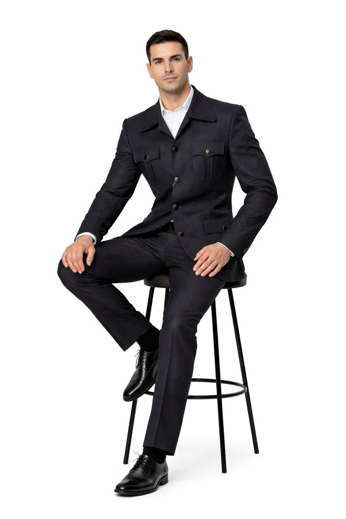 Black Safari Walking Suit for Men â€“ Rossiman Utility Jacket and Trousers Set