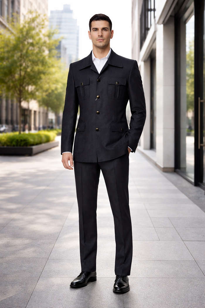 Black Safari Walking Suit for Men â€“ Rossiman Utility Jacket and Trousers Set