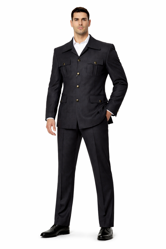 Black Safari Walking Suit for Men â€“ Rossiman Utility Jacket and Trousers Set