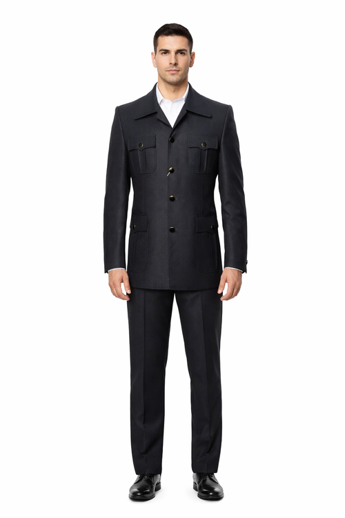 Black Safari Walking Suit for Men â€“ Rossiman Utility Jacket and Trousers Set