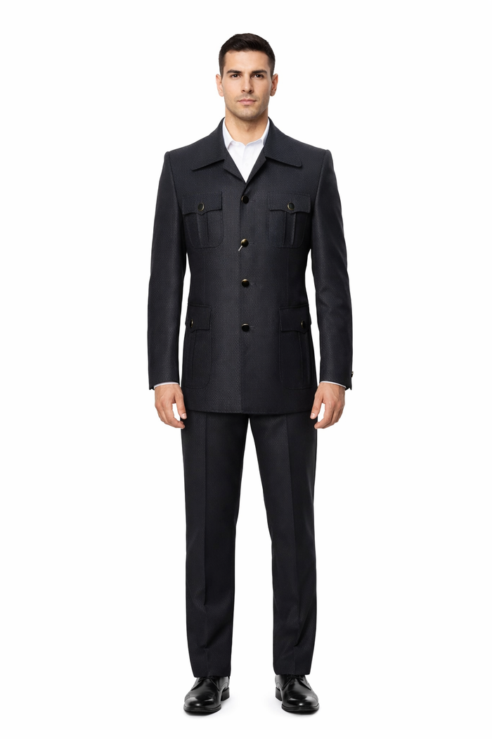 Black Safari Walking Suit for Men â€“ Rossiman Utility Jacket and Trousers Set