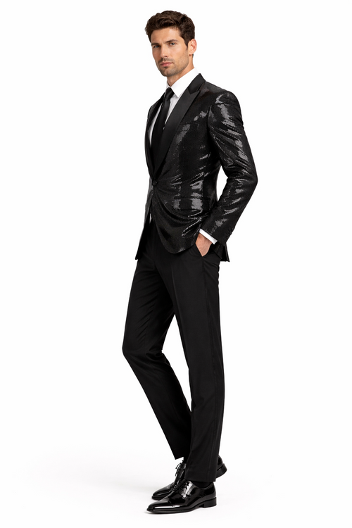 Black Sequin Shawl Tuxedo Blazer