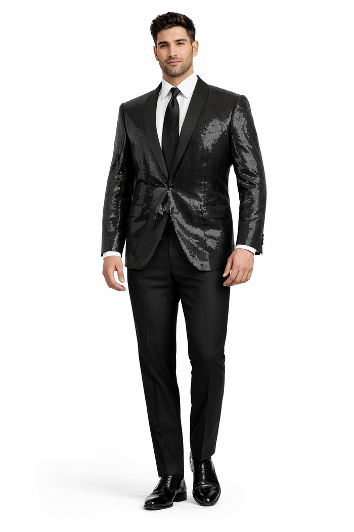 Black Sequin Shawl Tuxedo Blazer