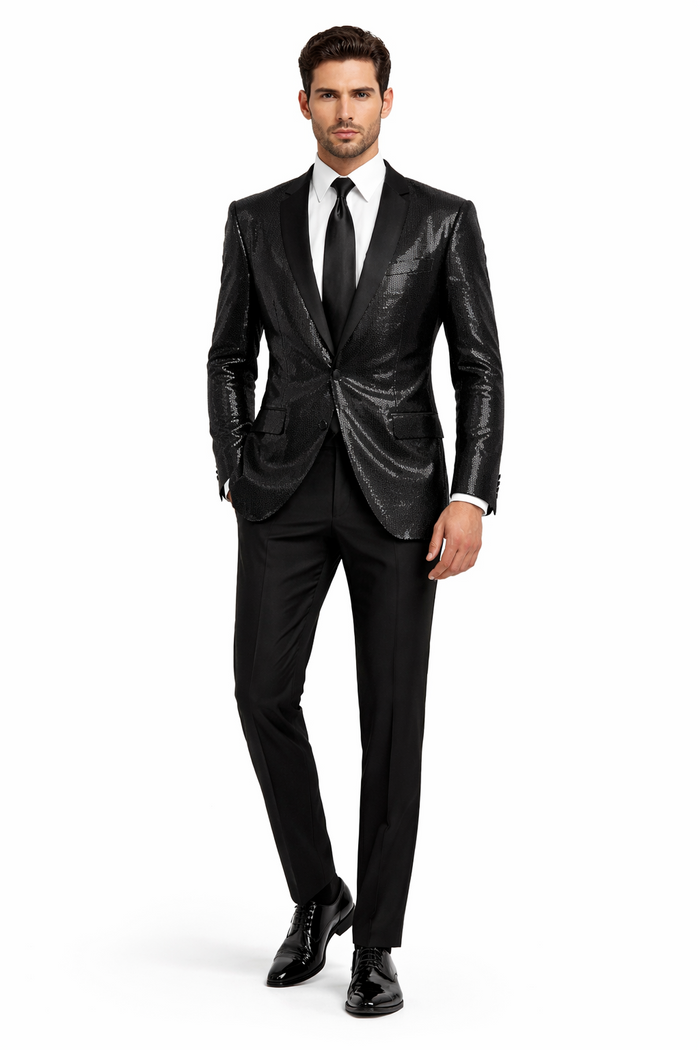 Black Sequin Shawl Tuxedo Blazer