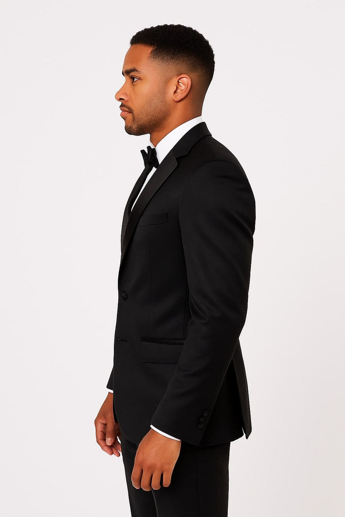 Black Satin Tuxedo Set 4-Piece Style for Weddings & Proms