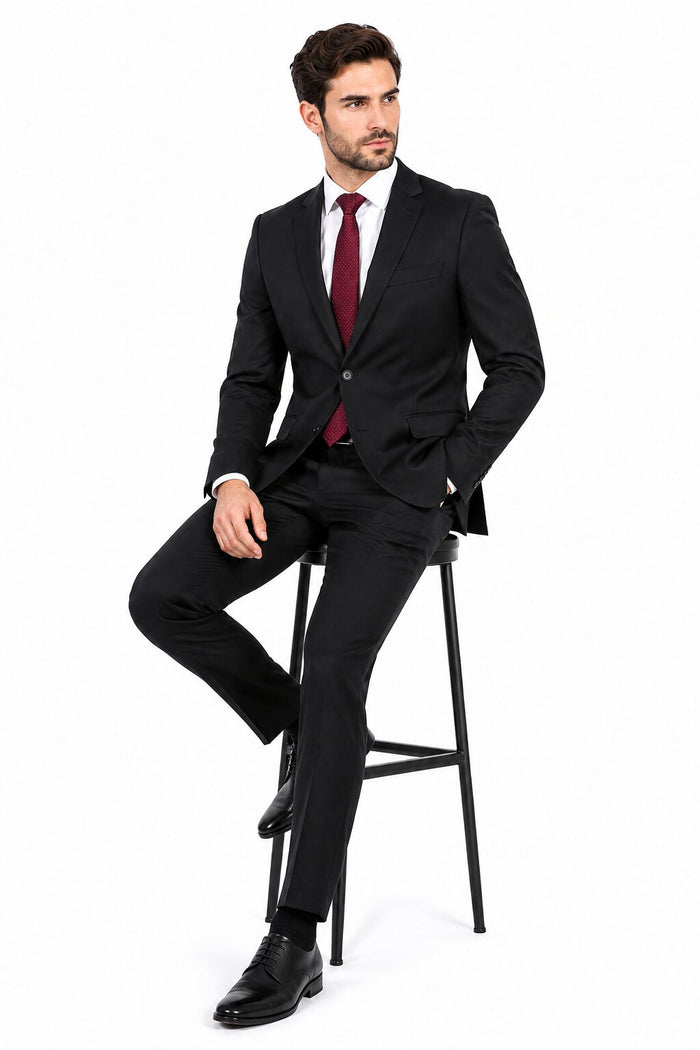 Tiglio Men's Black 2-Button Slim-Fit Suit - High End Suits - High Quality Suits