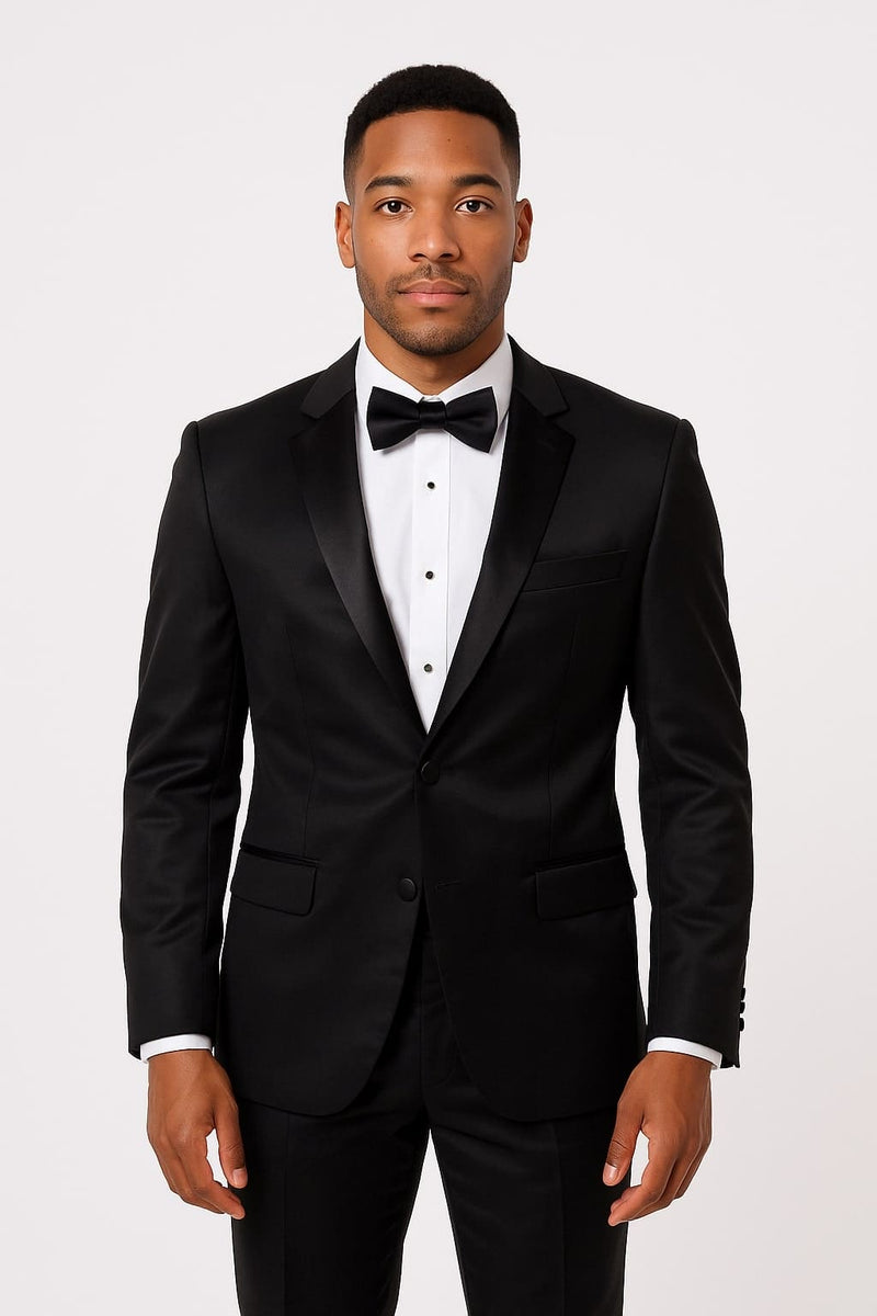 Black Satin Tuxedo Set 4-Piece Style for Weddings & Proms