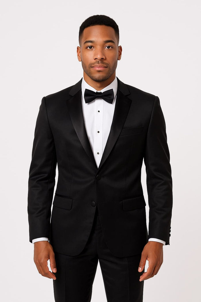 Black Satin Tuxedo Set 4-Piece Style for Weddings & Proms