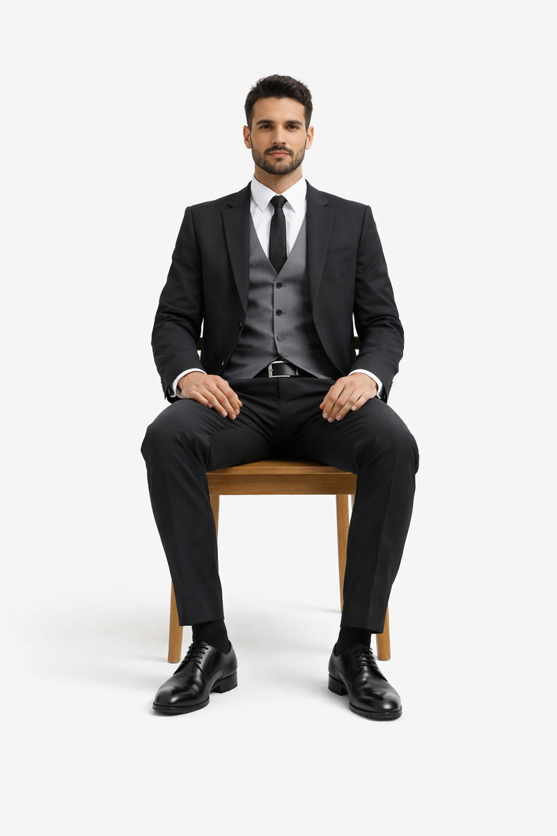 Black Suit Gray Vest