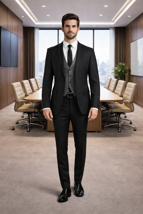 Black Suit Gray Vest