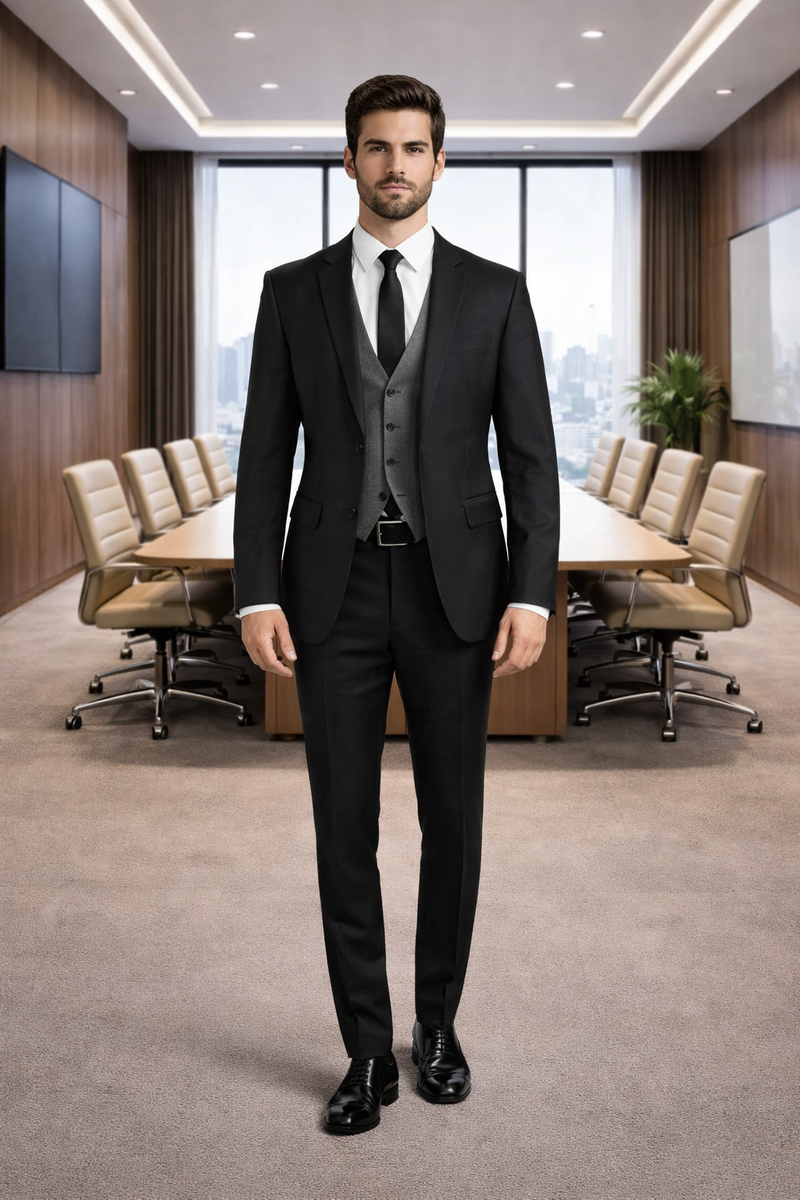 Black Suit Gray Vest