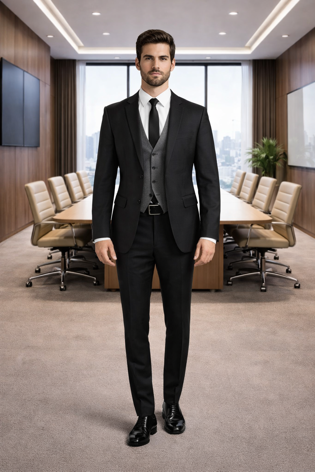 Black Suit Gray Vest