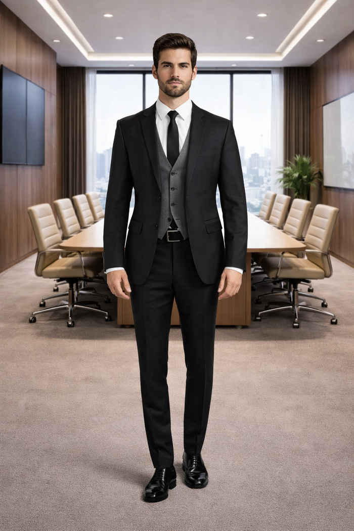 Black Suit Gray Vest