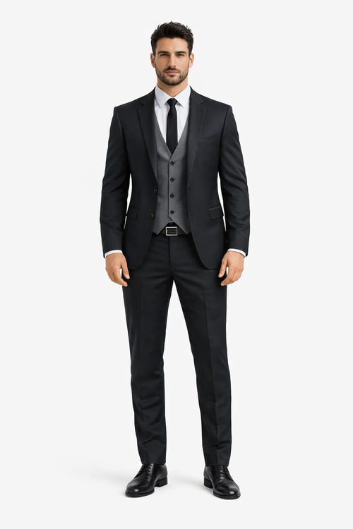 Black Suit Gray Vest