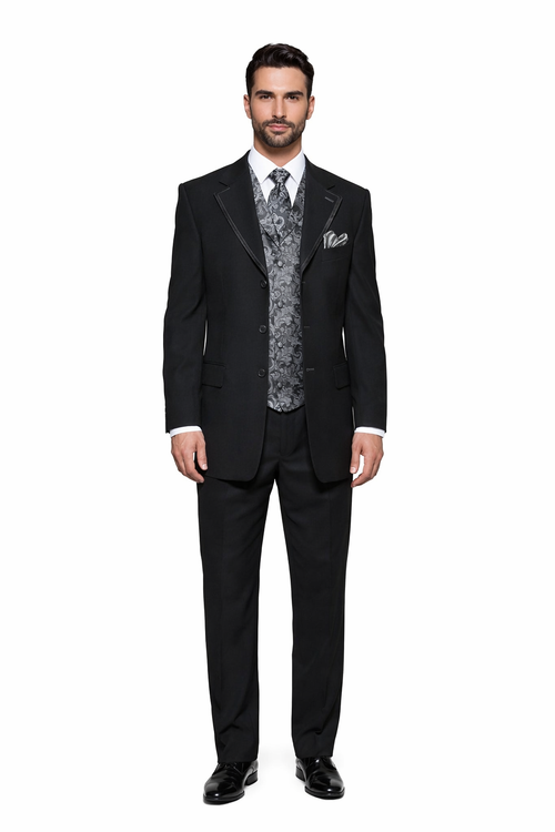 Black Suit Grey Vest - Black Suit With Vest - Classic Fit Pleated Pants