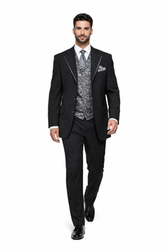 grey dress pants black vest The Black Tux Charcoal Suit Vest In Grey | Size: 2XL