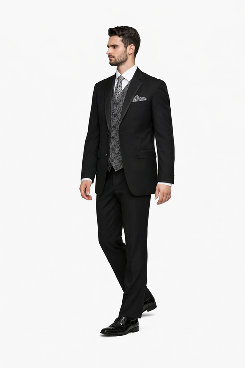 Black Suit Grey Vest - Black Suit With Vest - Classic Fit Pleated Pants