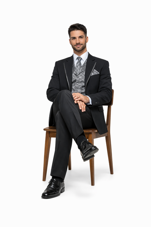 Black Suit Grey Vest - Black Suit With Vest - Classic Fit Pleated Pants