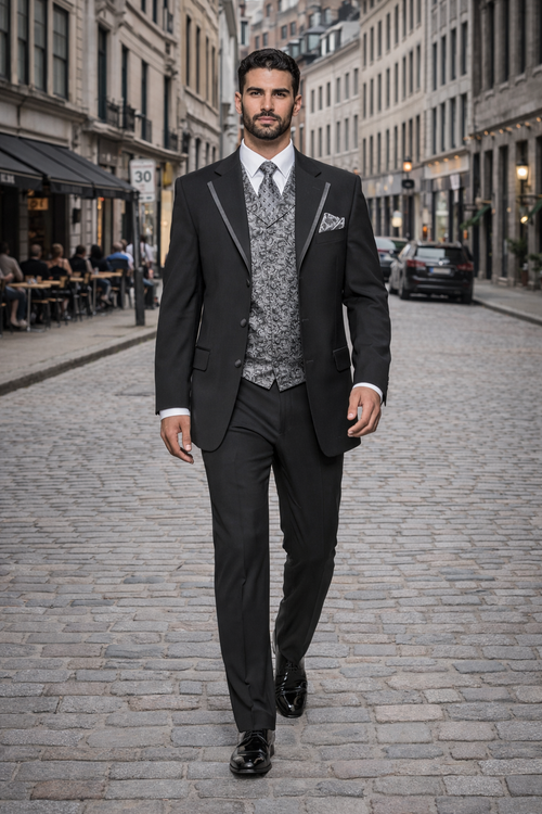 Black Suit Grey Vest - Black Suit With Vest - Classic Fit Pleated Pants