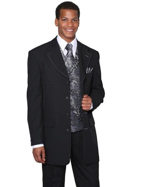 Black Suit Grey Vest - Black Suit With Vest - Classic Fit Pleated Pants - AlbertoNardoniStore