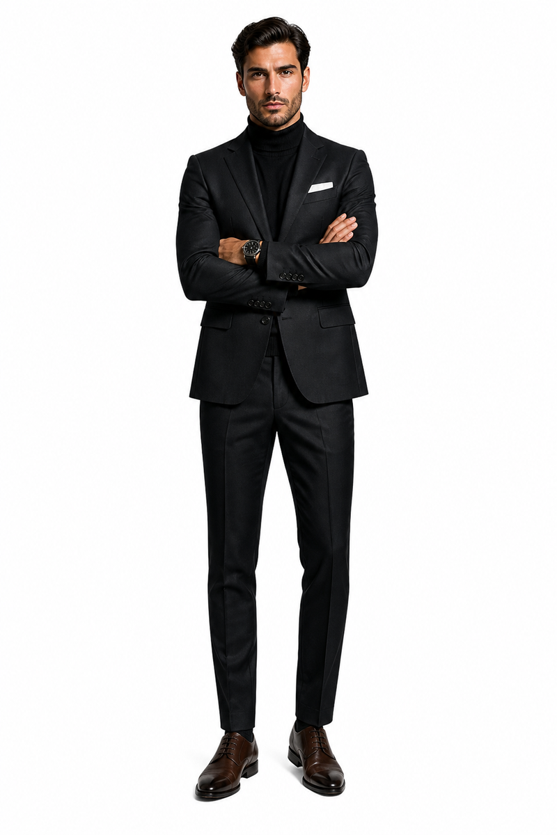 Suit And Turtleneck Combo - Turtleneck Prom Outfits - Prom Turtleneck  Black Suit
