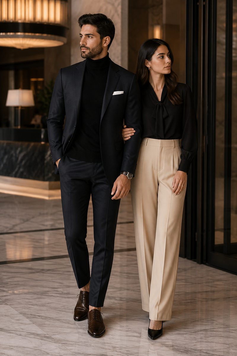 Suit And Turtleneck Combo - Turtleneck Prom Outfits - Prom Turtleneck  Black Suit