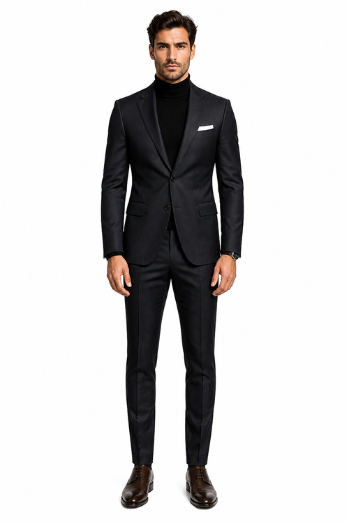 Suit And Turtleneck Combo - Turtleneck Prom Outfits - Prom Turtleneck  Black Suit