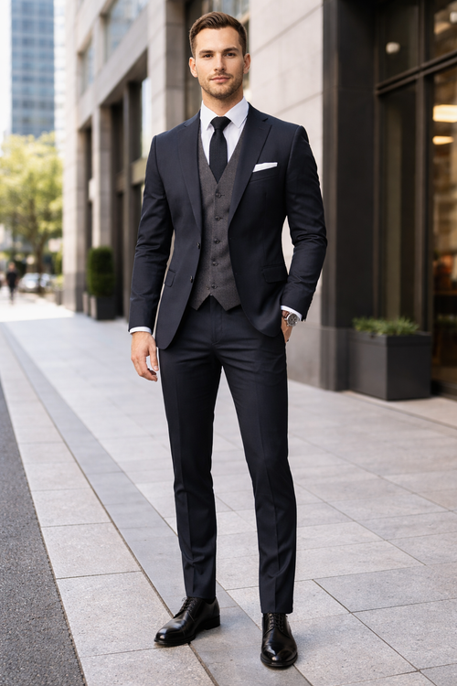 Black Suit With Grey Vest