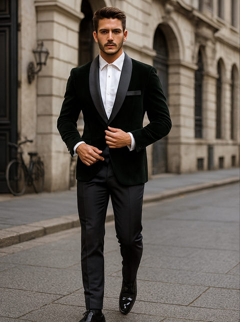 Black Velvet Fabric Suit With Velvet Tuxedos Fabric
